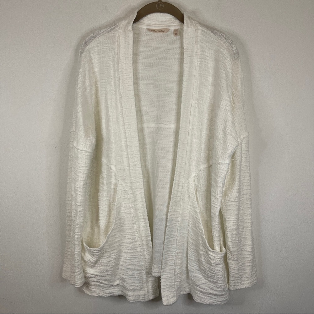 Soft Surroundings White Textured Knit Topper Cardigan Size M